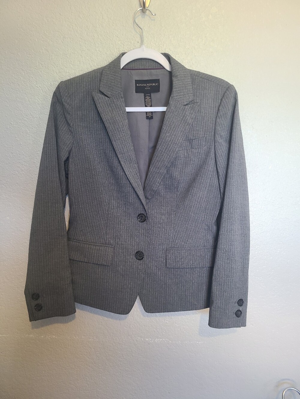 Banana Republic Gray Pinstripe Women's Tailored Blazer Suit Jacket Fitted